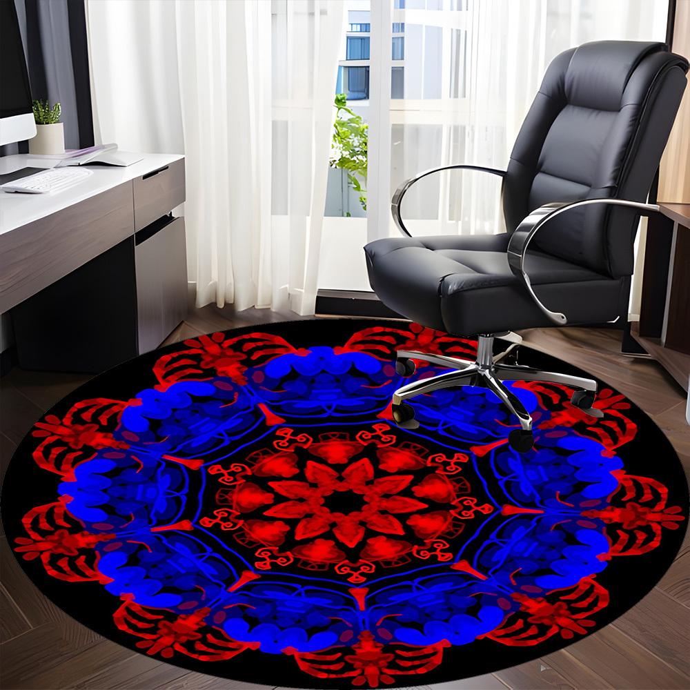 1 Stück Rotes Blaues Mandala Muster Stuhlteppich für Büro, Rutschfest, Weicher und Langlebiger Teppich, Perfekt für Büro, Wohnzimmer yy251103162