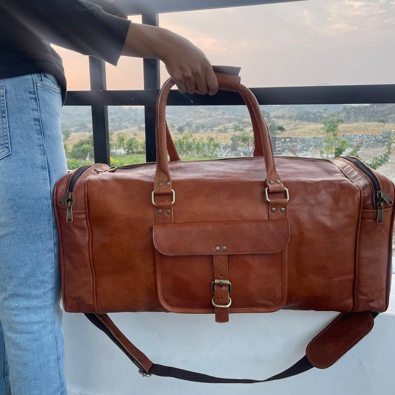Genuine Leather Duffel Bag, Handmade Personalized Large Travel Bag, Duffle Bags, Men Weekender Leather Bags Gifts