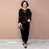 2pcs Pants Suits High-end Women's Velvet Printed Plus Size Blouse High-waist Velvet Pants Two-piece Round Neck Velvet T-shirt Fall Winter