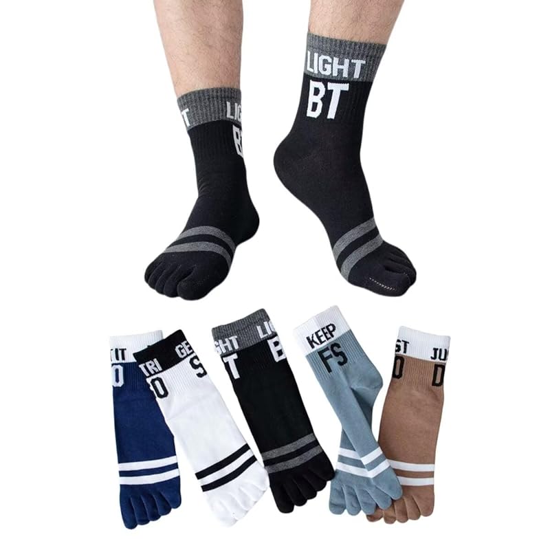 

[Lifemaster] 5 finger socks men s socks five finger socks crew socks 5 pair set colorful cotton Standard thickness Fashionable men wore shoes casual