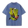 Anime Football Printed T-shirt Vintage Washed Oversized T Shirt Summer Short Sleeve Pure Cotton Tees Tops Clothing
