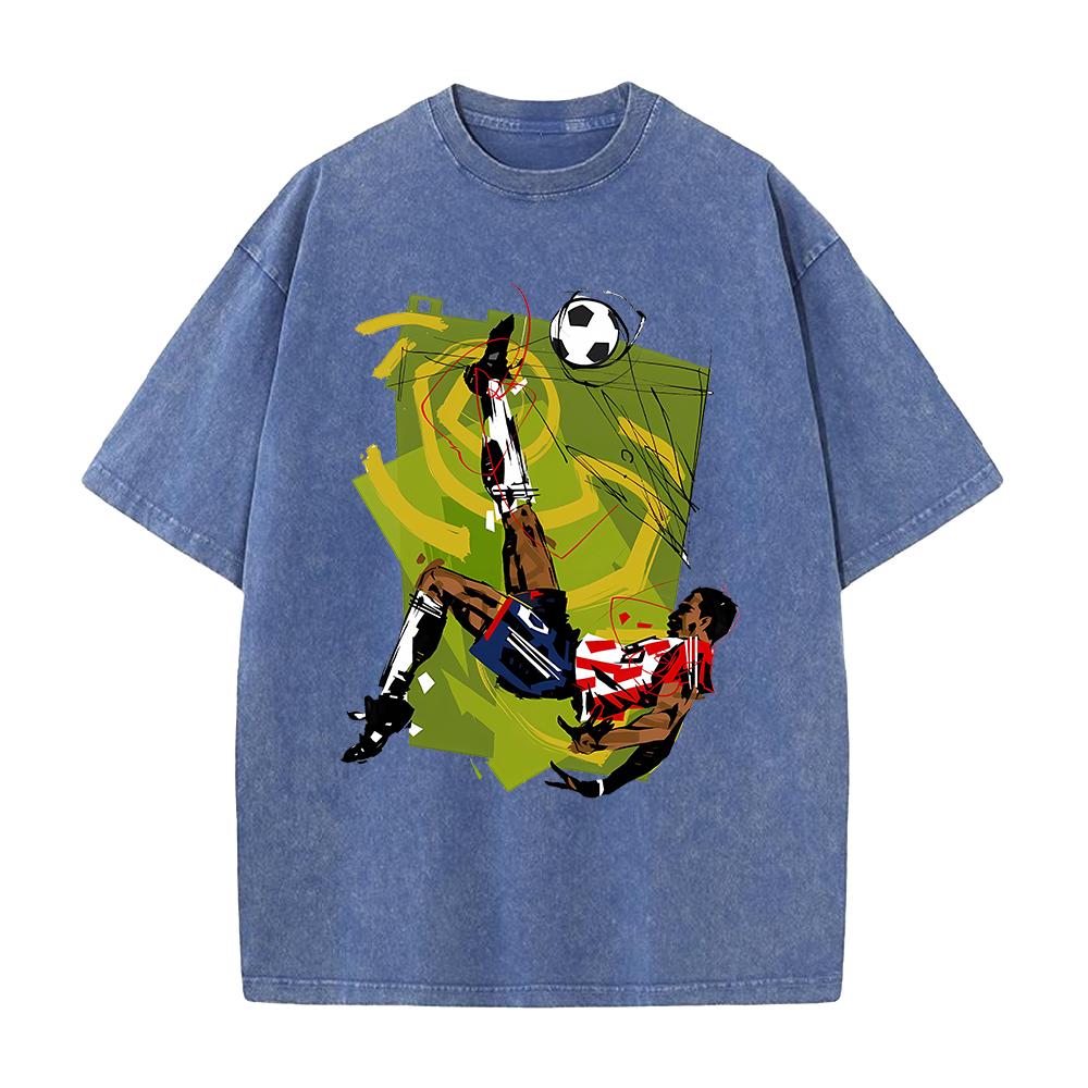 Anime Football Printed T-shirt Vintage Washed Oversized T Shirt Summer Short Sleeve Pure Cotton Tees Tops Clothing