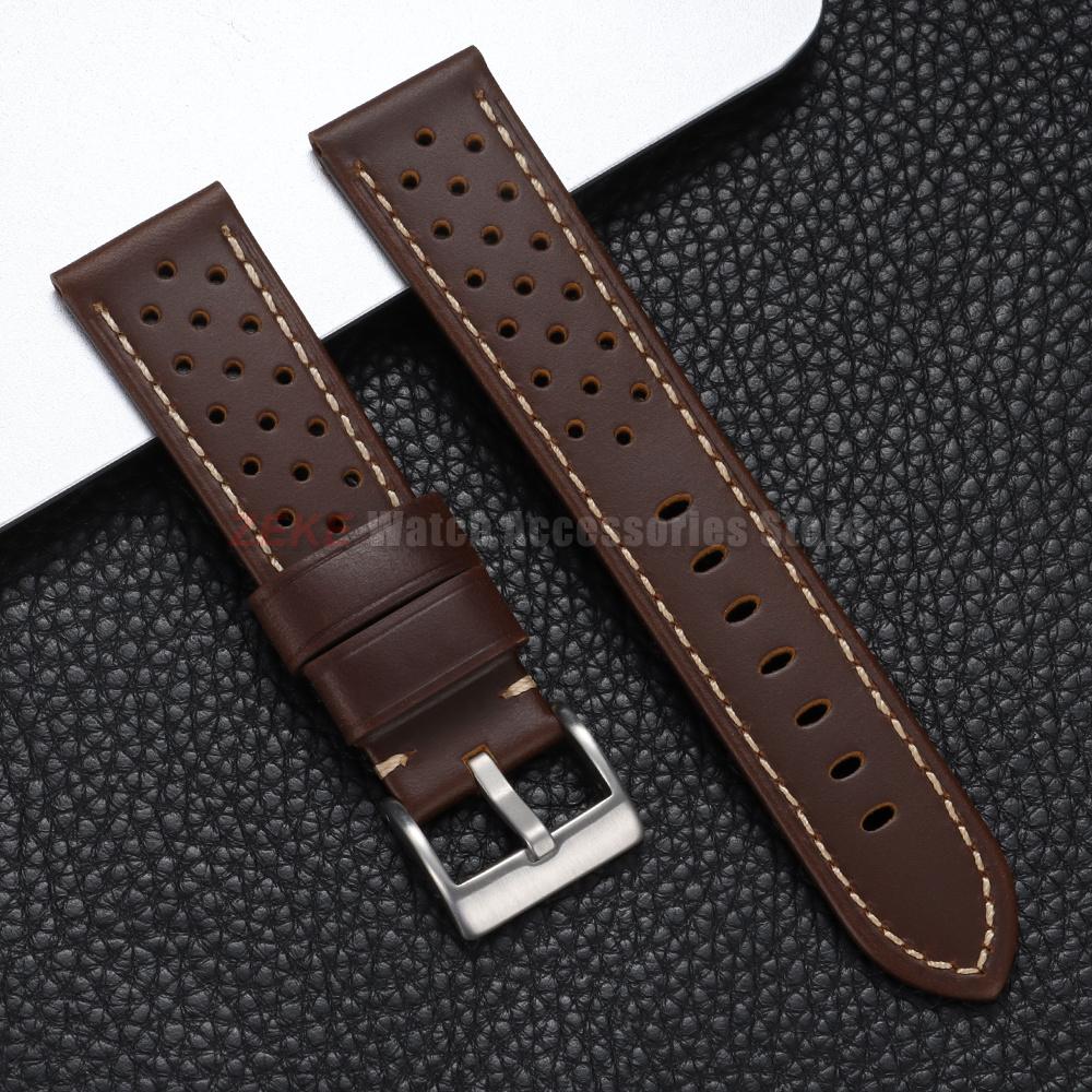 20mm 22mm Vintage Oil Wax Genuine Leather Watch Strap 18mm 24mm Universal Cowhide Watchbands Breathable Bracelet Sport Wristbelt
