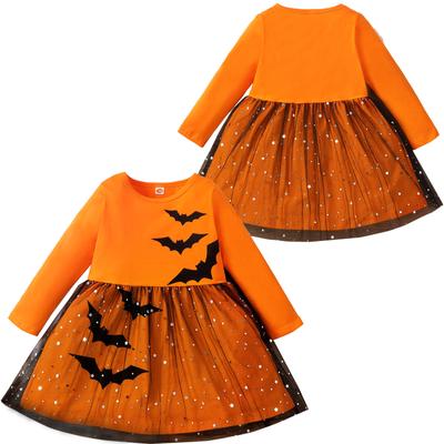 Girls Child Costume Halloween Witch Costume Fancy Dress Up Kids Bat Printed Cosplay Party Outfits