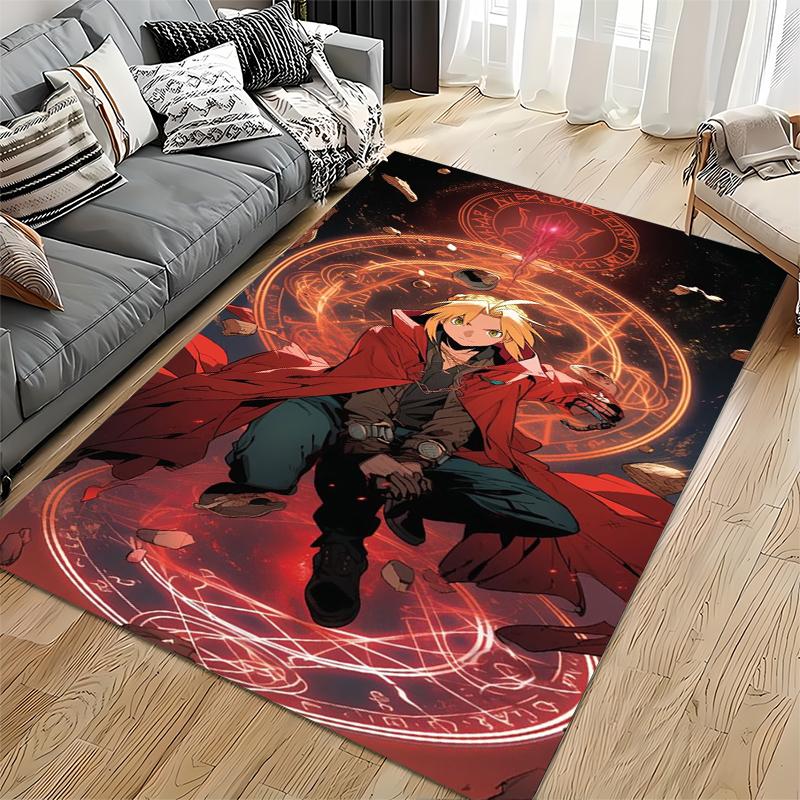 "Anime Style Red Cloak Alchemist Character Pattern Carpet 3D Decor" Suitable for use as an anti-slip for living room bedroom sofas