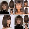 Short Brown Wig With Bangs For Women Hightemperature Fiber For Stylish Looks
