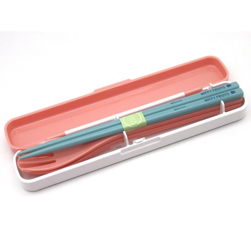 Miffy Trio and Bento Silent Dishwasher Fruit Set Freezer Set Chopsticks, Spoon, Fork, 18cm, Box, Chopsticks, Case, Safe, Antibacterial, Pink, (Trio