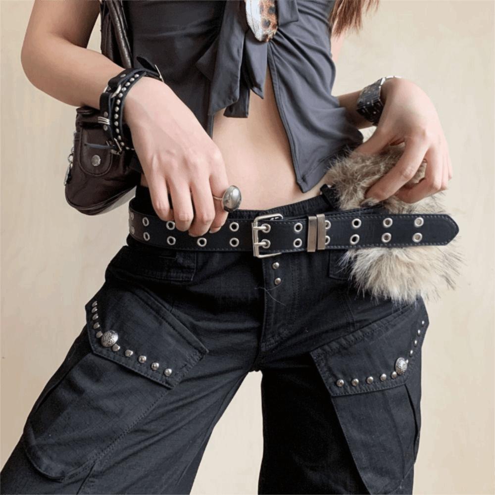 Rivet Leather Fur Belt PU Leather Plush Belt Personality Y2K Waistband  Dress Decoration