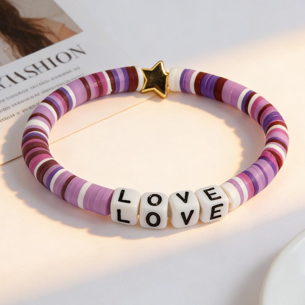 Trendy Teen DIY Friendship Bracelet: Colorful Adjustable Polymer Clay with Sweet Letter Charms