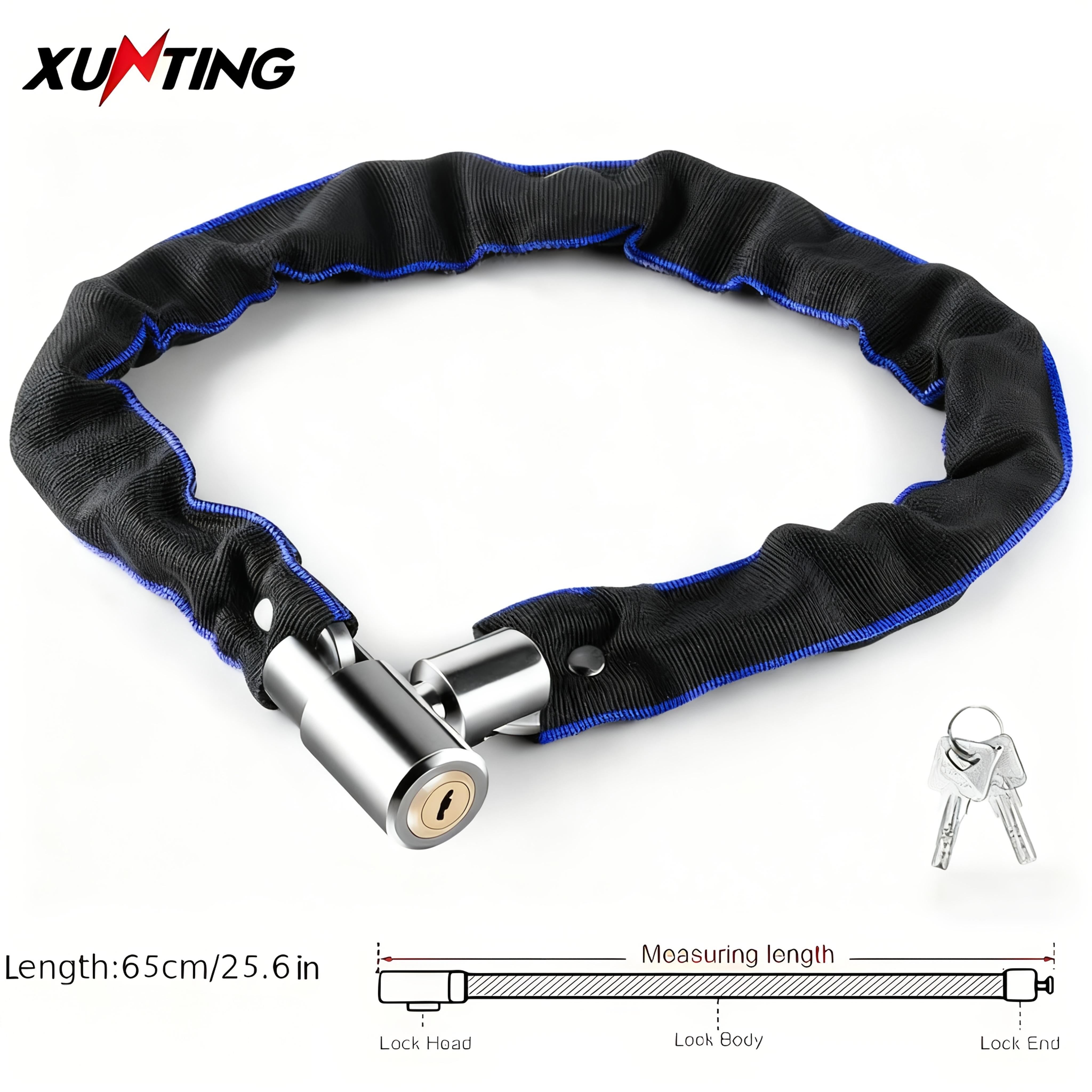 XUNTING Heavy Duty Bike Chain Lock Anti-Theft Steel Chain with Nylon Sleeve 360° Rotating Lock for Bicycle E-Bike Motorcycle