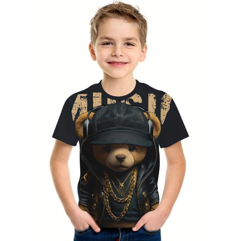 Dětské Chlapecké oblečení Krátký rukáv Cool Bear Potisk Dětské Letní oblečení Chlapecké triko Ležérní Stylové dívčí oblečení Dětské topy s výstřihem