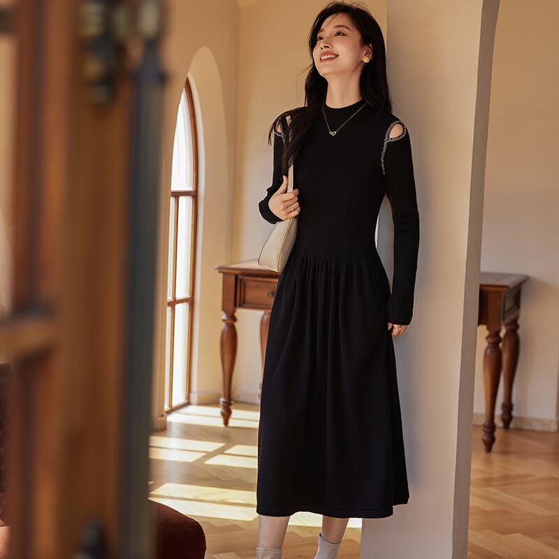 VICTORIA&VERA Elegant Off-Shoulder A-Line Knit Midi Dress