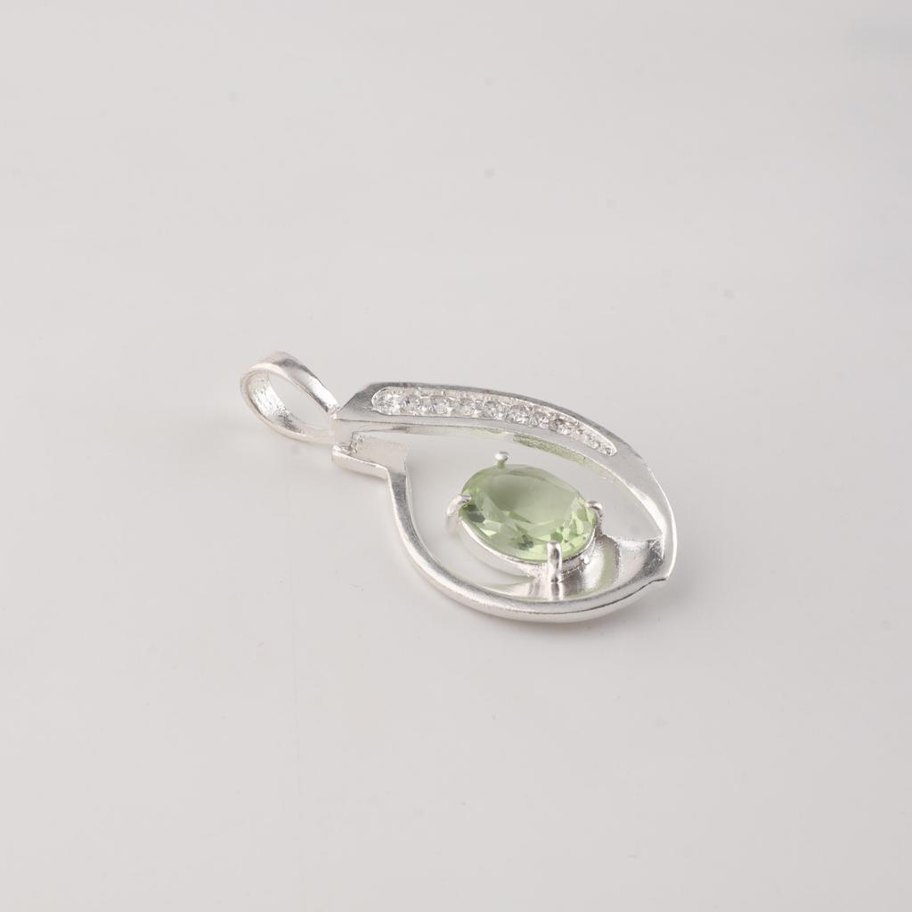 Green Amethyst Gemstone 925 Sterling Silver Women's Jewelry Designer Zircon Pendant 1.4" Gift For Wife CZP-16-8
