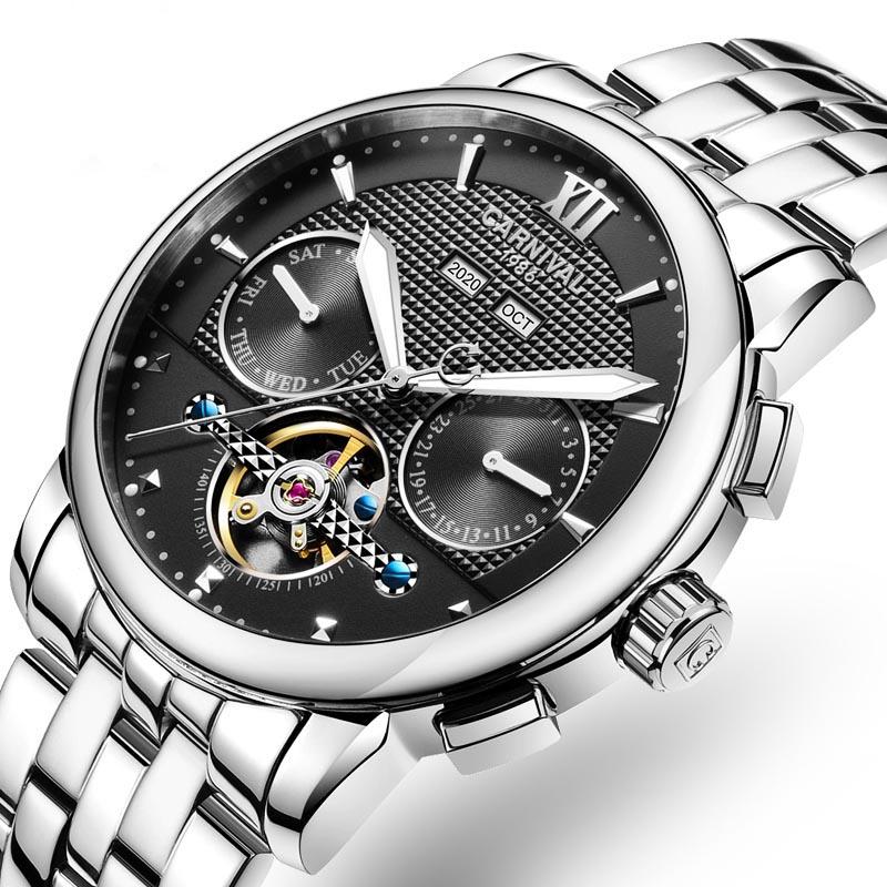 CARNIVAL Orologi Meccanici Automatici Calendario Perpetuo Sportivi Uomo Acciaio Completo Lusso Tourbillon Orologio Luminoso Reloj Hombre