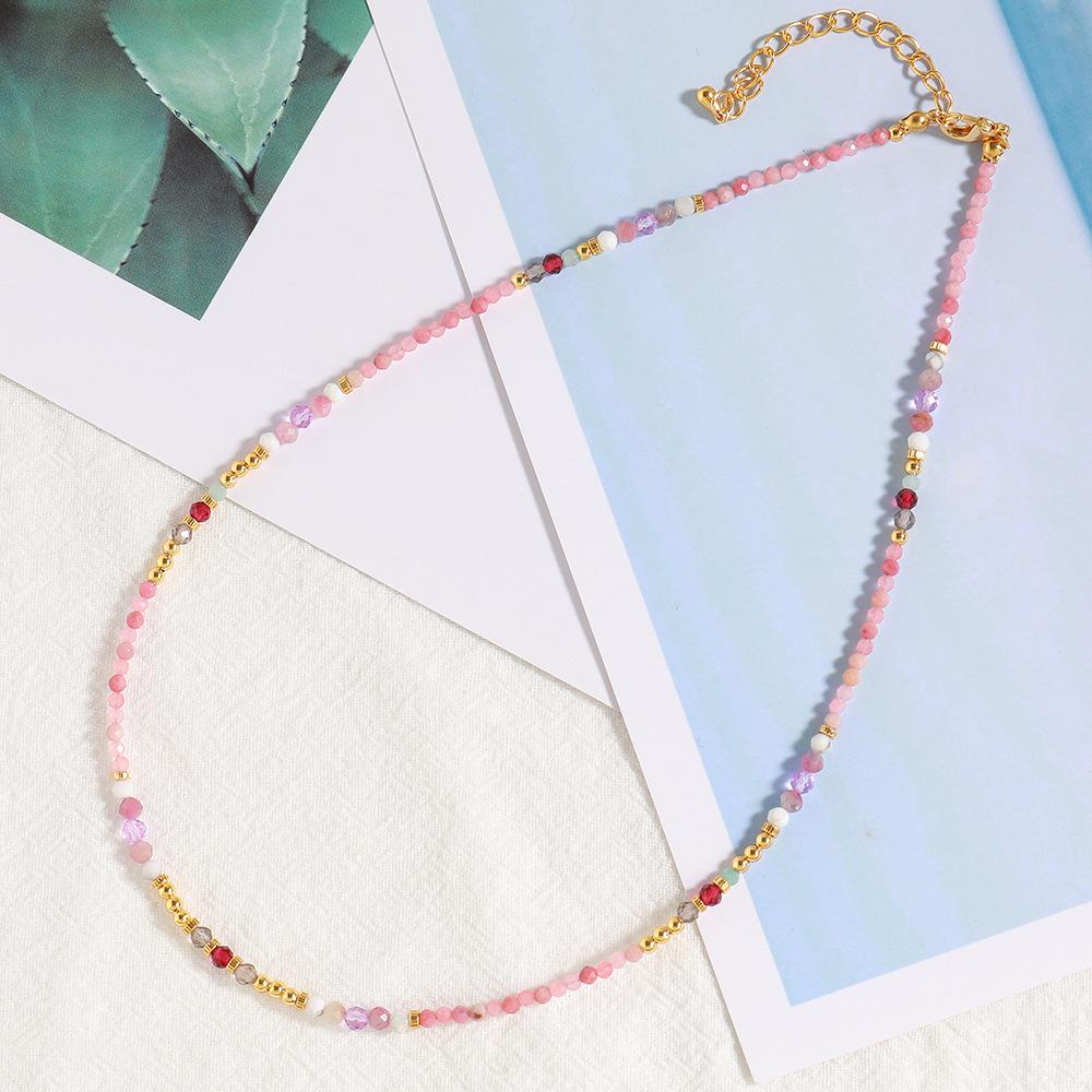 GEMCHIC Women s Vintage Colorful Beaded Necklace Bohemian Natural Stone Choker Minimalist Collarbone Chain