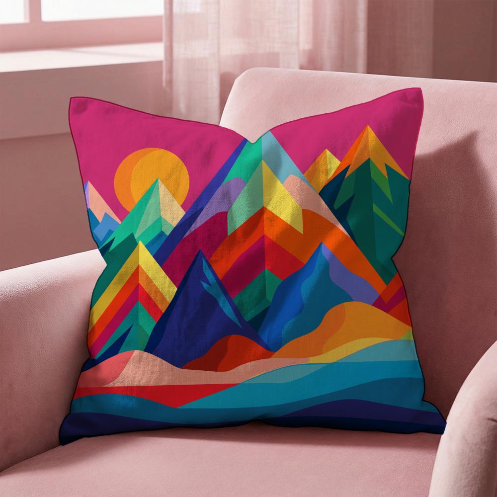 Colorful Geometric Landscape Cushion Cover Multi-Scene Pillow Cover for Home & Car - Reversible, Soft & Durable for Daily Use
