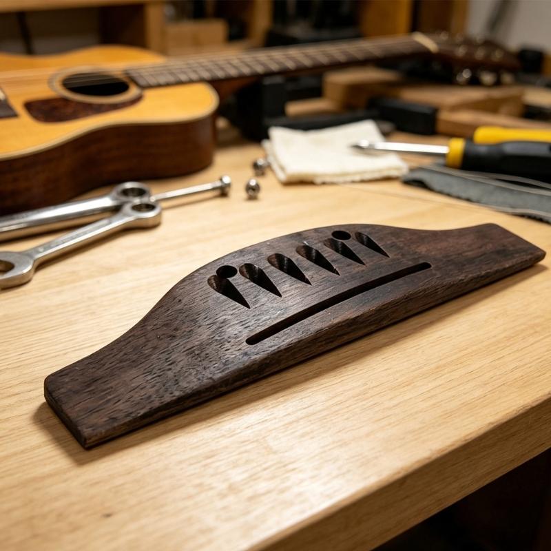 Ebony Wood 6 String Guitar Bridge Replacement Part with Drop Shaped String Holes and Long Bridge Slot for Guitar Repair Maintenance
