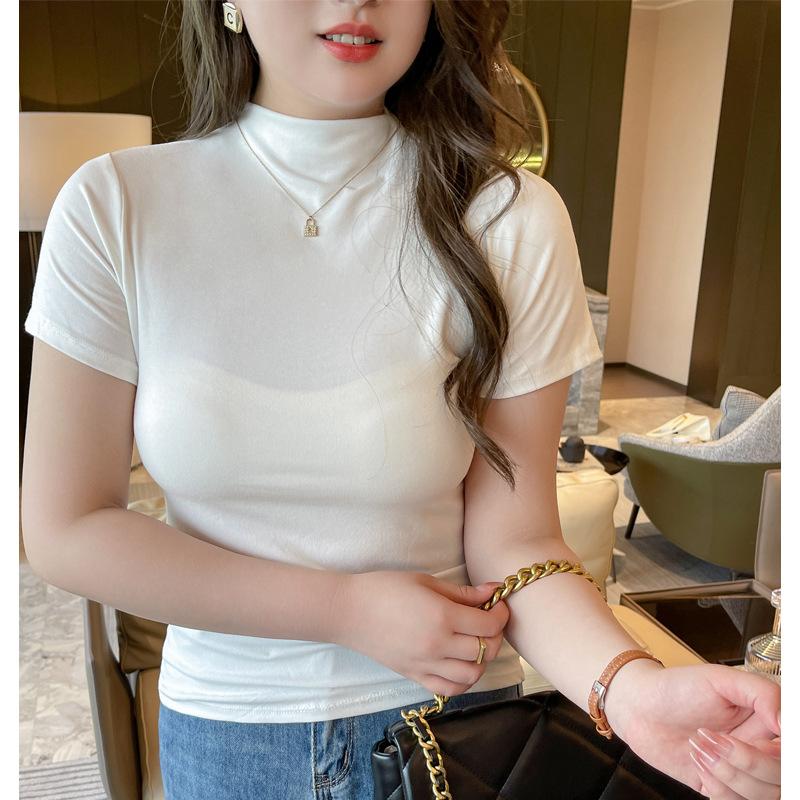 Sommer Modal Rollkragen Kurzarm T-Shirt Damen Innenliegend Slim Fit Top Design Nischenmode
