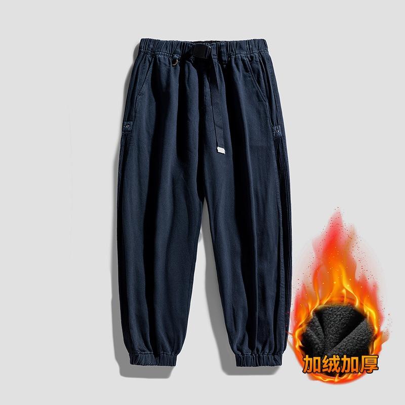 

Зимний новый мужской комбинезон флисовый утолщенный повседневные брюки приталенного кроя универсальный ветрозащитный теплый свободный леггинсы XXXL темно-синий