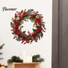 Christmas Party Supplies Wreath Wall Stickers, Red Berries And Pine Cones Garland Decals, Berry Leaf Decorations Waterproof PVC Decorative Window
