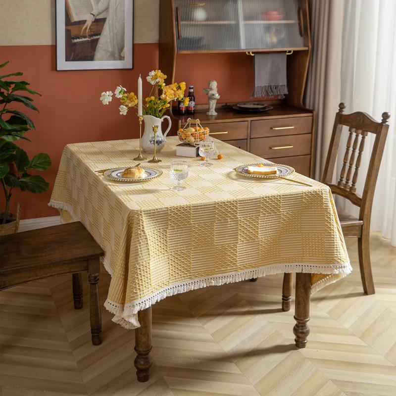 American Geometric Tablecloth Line Plaid Polyester Jacquard Tassel Rectangular Dining Table Coffee Table Tablecloth Cover Towel