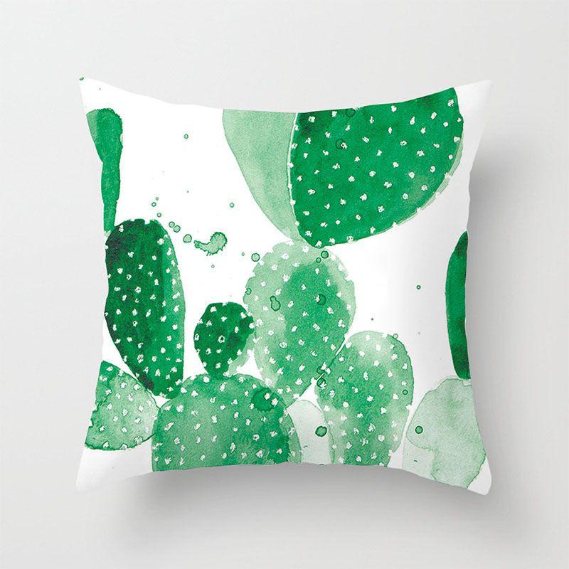 Elegant Green Tropical Plants Palm Tree Leaves Linen Pillow Case With Classic Design 18"x18