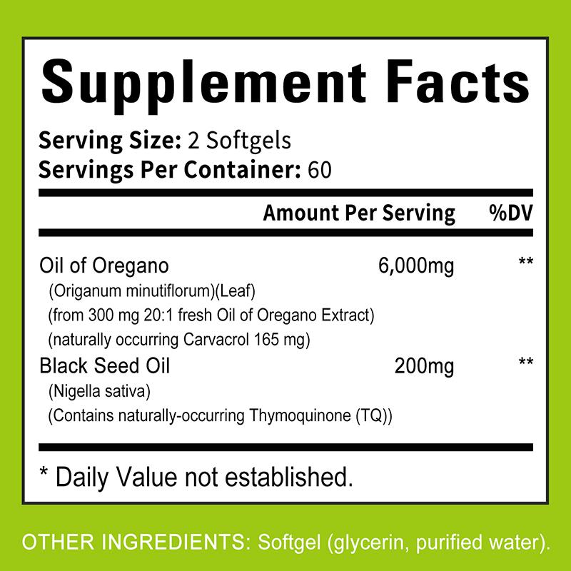 Oil Of Oregano 6000mg Softgels Premium Herbal Extract Dietary Supplement 120 Count