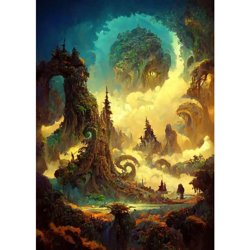 Surrealism Fantasy World Magic Skeleton Castle Poster and Prints Canvas Painting Wall Art Pictures for Room Home Decor Gift