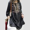 Vintage Summer Women's Cotton Linen Blouse Embroidered Loose Oversized Shirt Round Neck T-Shirt