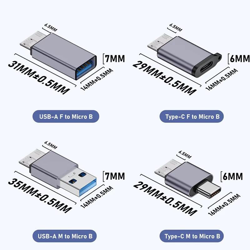 Micro B USB C 3.0 Male To Type C Female Adapter Type-C USB3.0 Micro B Connector for External Hard Drive Disk HDD Cable Adapter