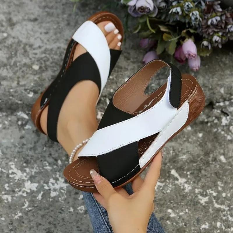 2025 Summer Open Toe Women's Sandals Fashion Color Matching New Plus Size Casual Light Comfortable Best Seller Wedge Sandals