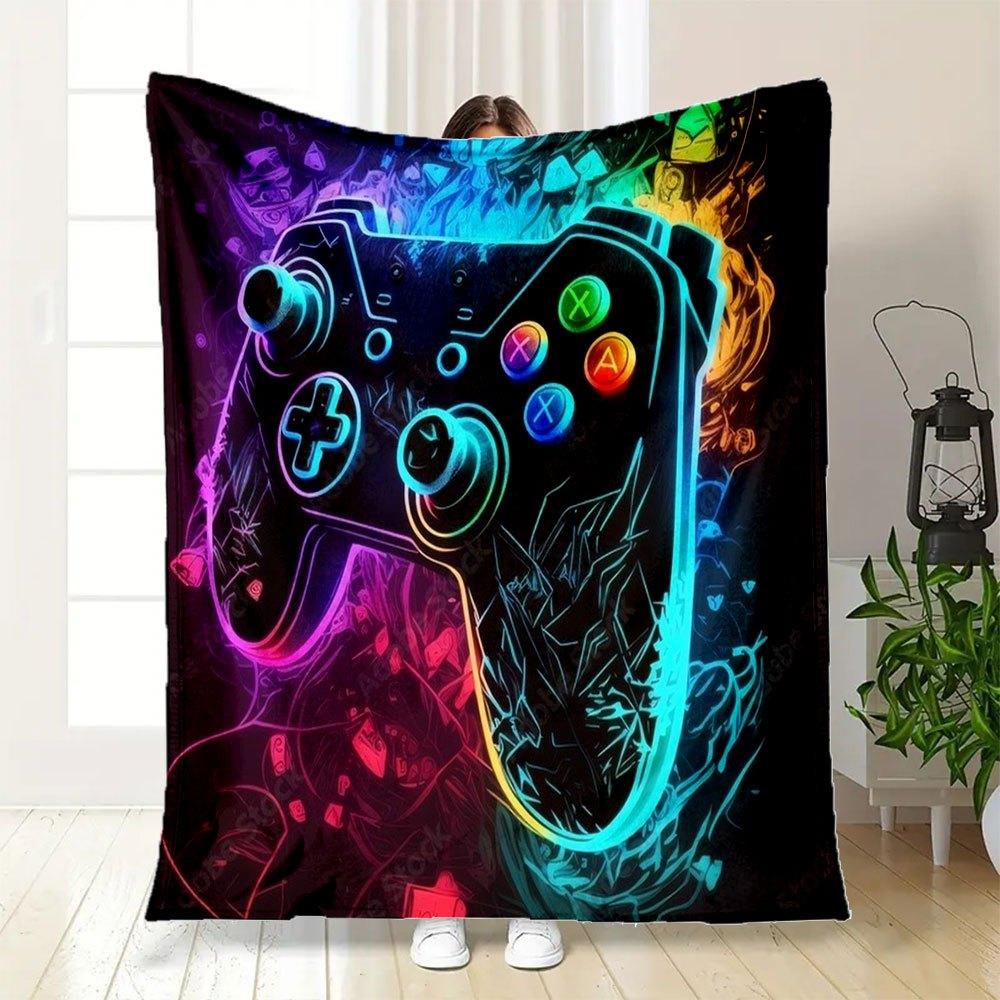 Neon Gaming Controller Wall Art PrintBlanket Flannel Throw Blanket for Sofa, Bed, Travel, Camping, Office, Couch, Chair, And Bed Gift for Ch
