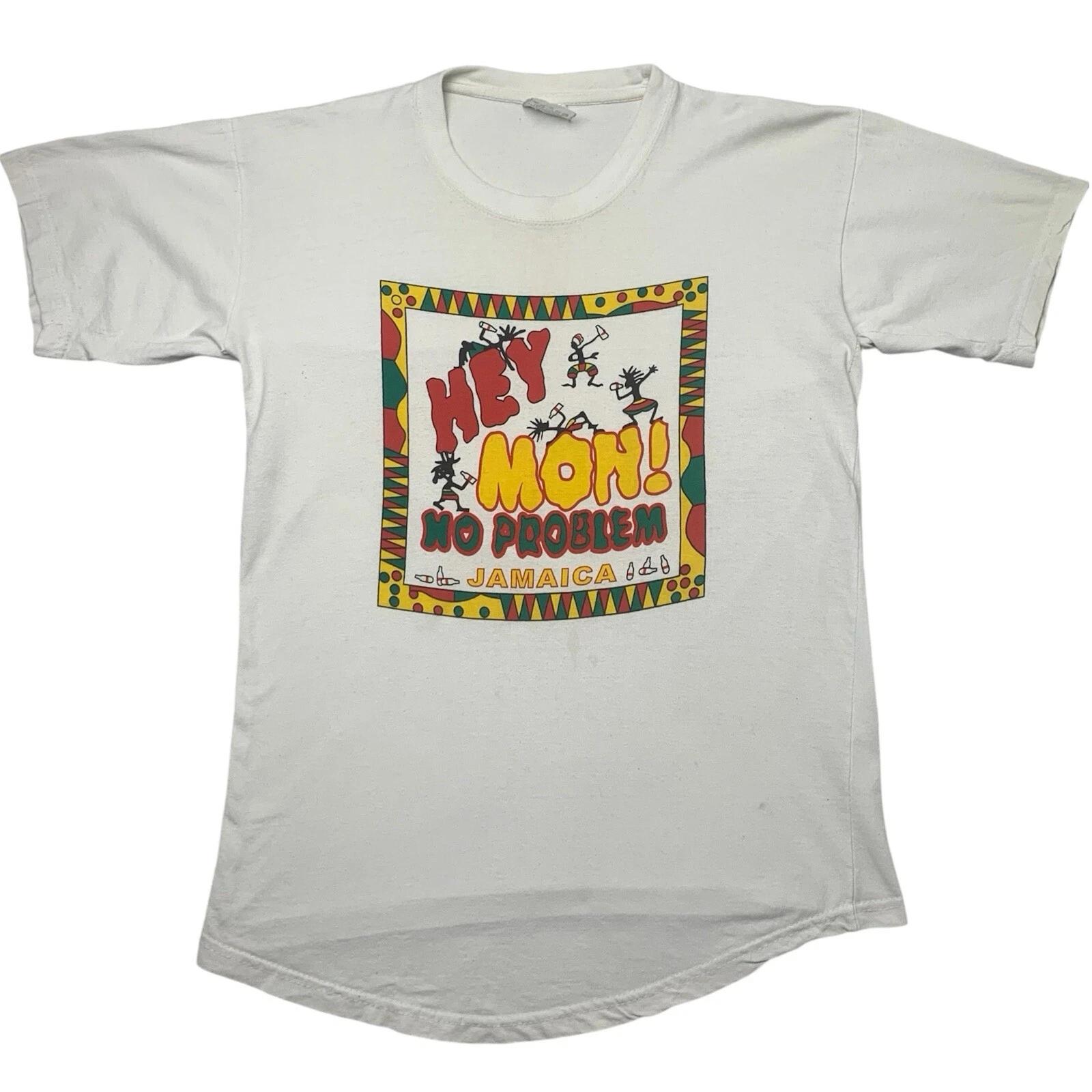 

Vintage Jamaica Tourist 100% Cotton T-shirt Mens Tees Top Mens Size L Large Hey Mon No Problem Rasta 80s 3XL