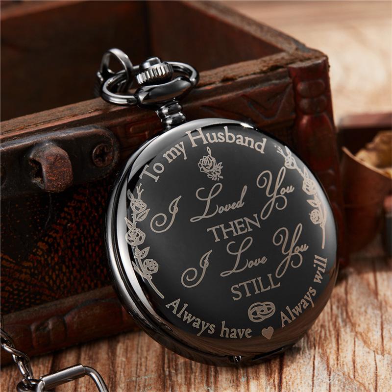 Steampunk Full Hunter Golden/Silver/Black Quartz Analog Alloy To My Daughter Pocket Watches/To My SON Pocket Watches Pendant Chain Roman Number Clock