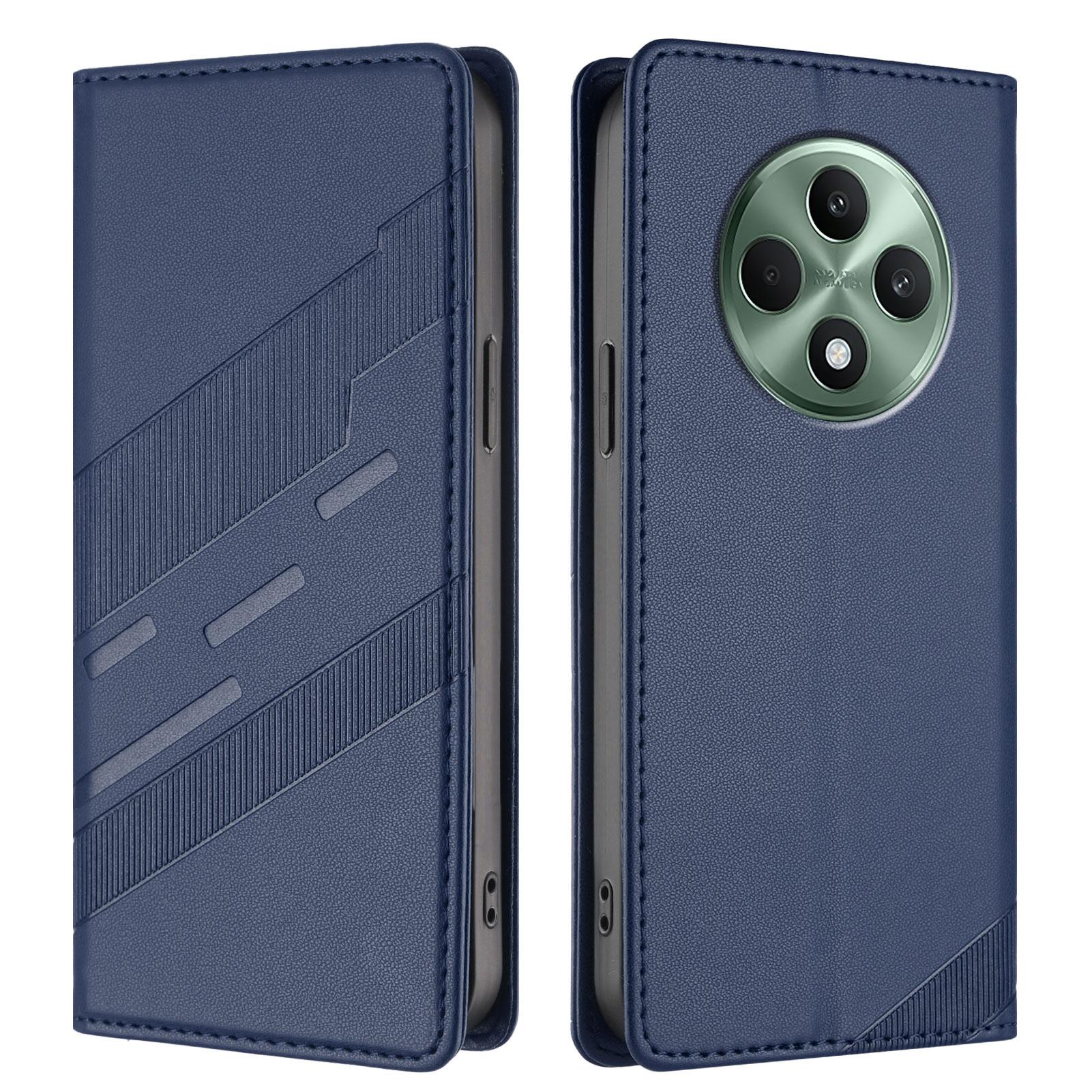 

For Oppo Reno12 F 5G Phone Cases Punk Style Imprinted Wallet Stand Leather Cover Dark Blue