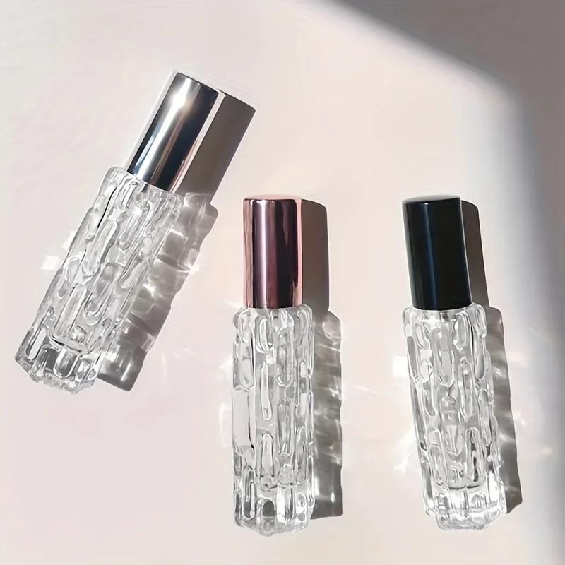 3pcs 10ml Mini Refillable Crystal Clear Glass Spray Bottle - Sleek Fine Mist Perfume Atomizer with Rose Golden Cap