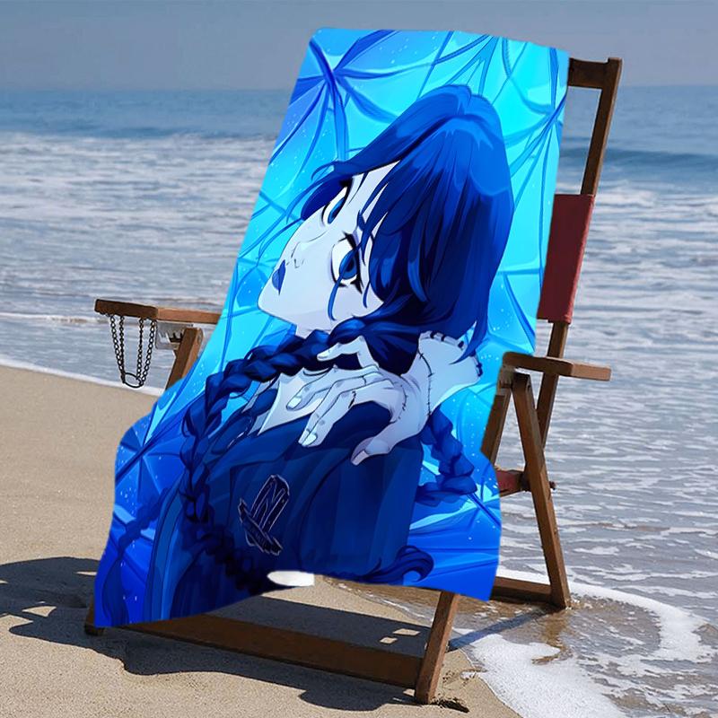 proof beach towel with a Wednesday Addams4 pattern - soft,absorbent,quick-drying,machine washable - perfect for swimming,camping,bathing