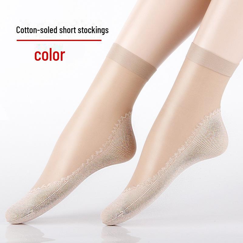 Damen Kristall Kurze Strümpfe – Frühling/Sommer Dünn, Verschleißfest, Anti-Haken, Schwarz & Nude Baumwolle, Nahtlose Unsichtbare Mid-Tube Socken.