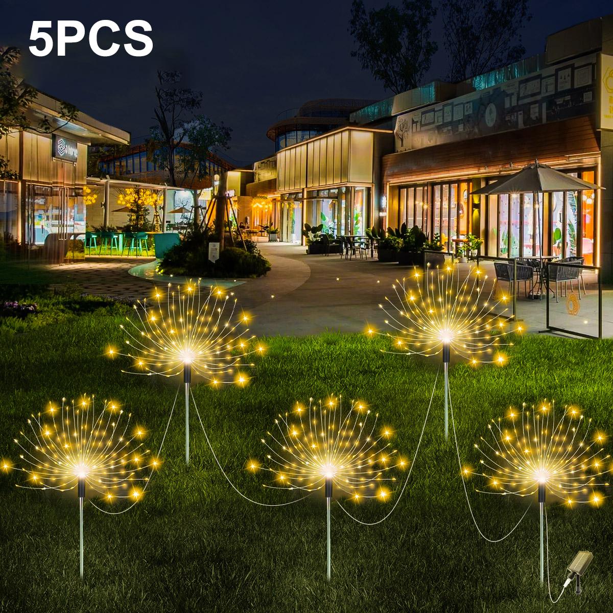 

5Pcs Solar Power Fireworks Light 400LEDS Outdoor Solar Light Waterproof LED Fairy Lights 8 Modes Lighting For Garden Lawn Yard 300LEDS теплый белый