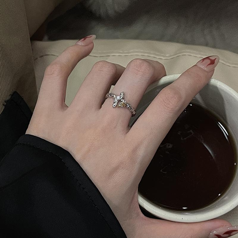Color Separation Cross, High-End Open Ring, French Fold Irregular Stacking, Niche Design, Personalized Ring, Women