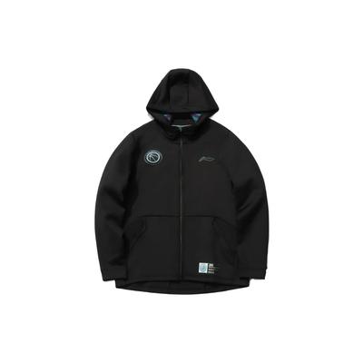 Li Ning Sports Basketball Series Logo Print Zipper Hoodie Men Hoodies Black AWDR093-1