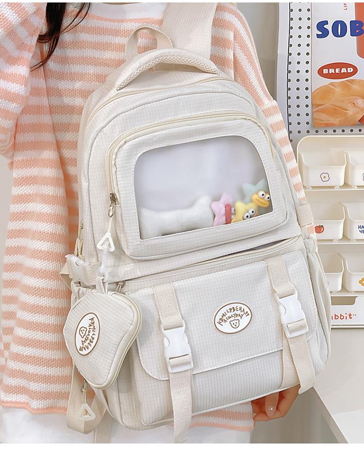 

Backpack girl fresh and sweet Korean version solid color large capacity cute backpack junior high school student schoolbag travel bag Single pack белый