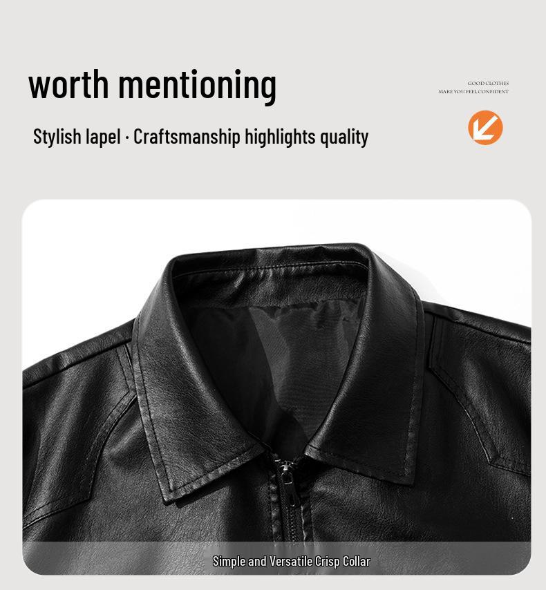 Plus Size Men's Korean Style Lapel PU Leather Jacket - Autumn Collection