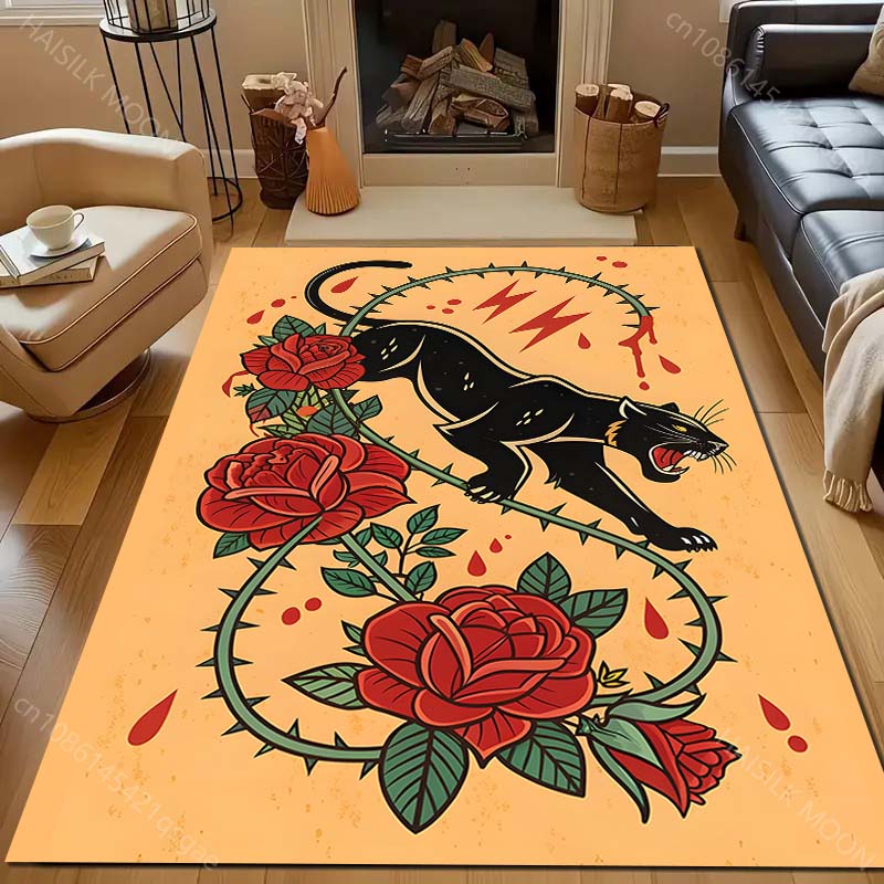 

Black Panther and the Thorny Rose Print Carpet for Bedroom Living Room Bedside Sofa Floor Mat Modern Home Decor Area Rug 40x60cm (16x24in)