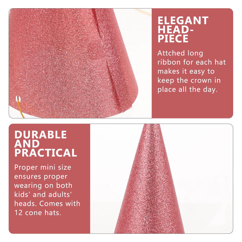 12 Stück Elegante Glitzer Dreieckskrone Hüte Geburtstag Festival Kopfschmuck für Damen Herren Dusche Hochzeit Abschlussfeier Party