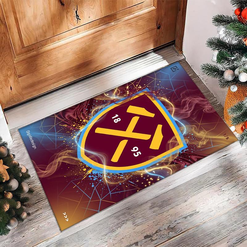 Tappeto in Velluto di Cristallo con Stampa del West Ham United Football, Comodo Assorbente d'Acqua Antiscivolo Tappeto per Pavimenti Interni