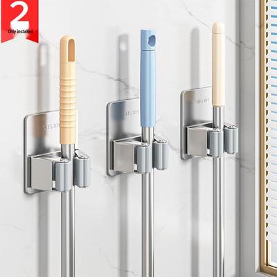 No-Drill Wall-Mounted Mop & Broom Holder