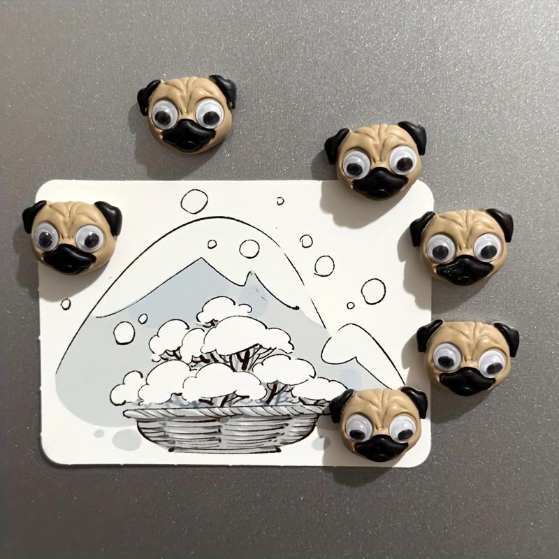 6-Pack Pug Dog Cartoon Refrigerator Magnets, Cute Decorative ABS Fridge Magnets, Personalized Kitchen Office Whiteboard