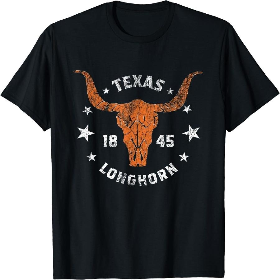 Berentoya Texas 1845 Vintage Longhorn Cowboy and Rodeo Fan T-Shirt for Women Men, Unisex XXXXXL чёрный