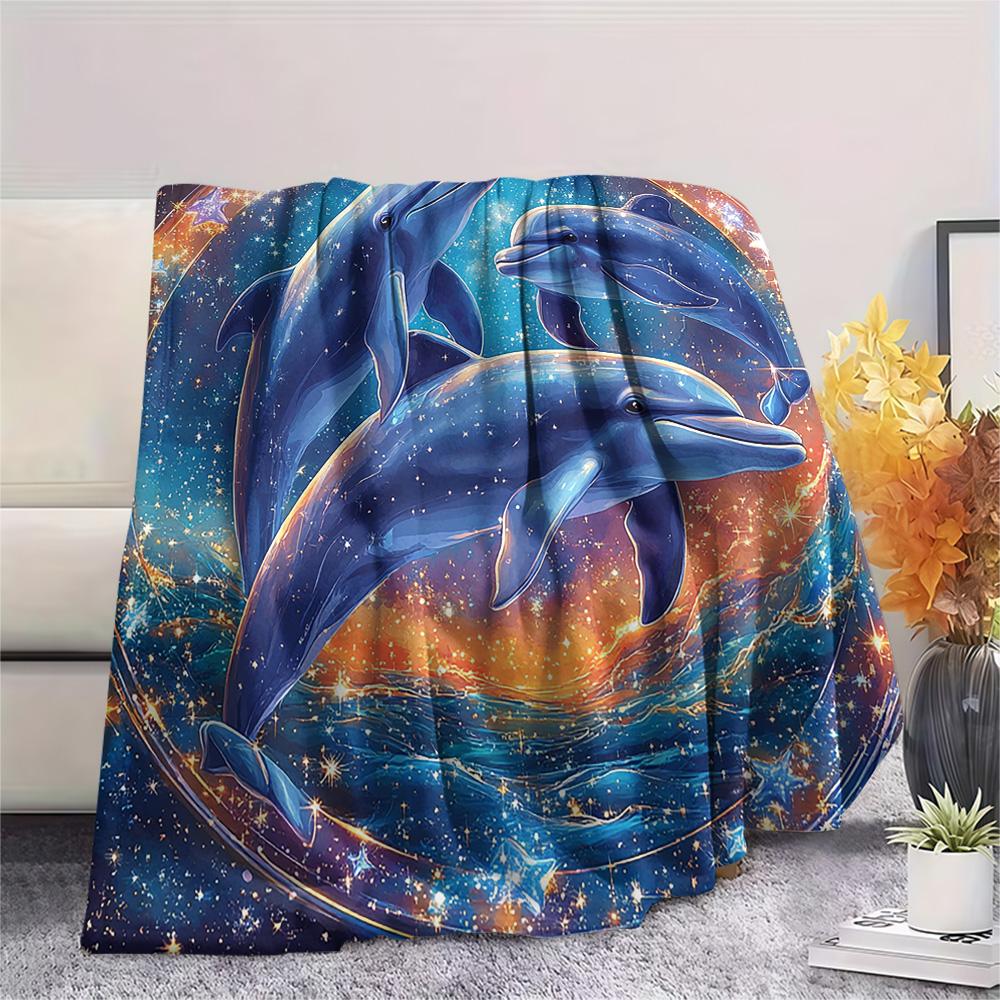 Dolphin Print Flannel Blanket, High quality Comfortable for All Seasons, Home Decor, Warmth and Comfort, Perfect for Christmas Gifts